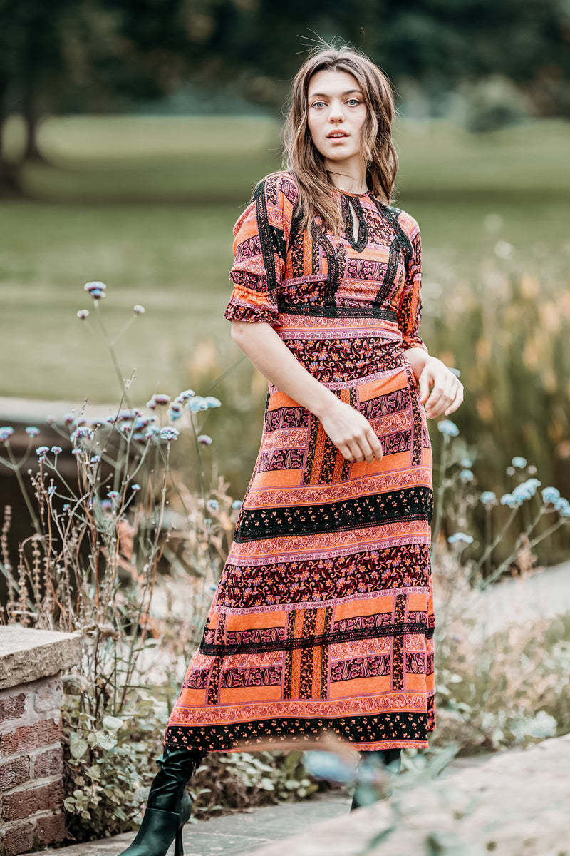 alissa floral midi dress Francesca's Alissa Multi Tiered Floral Midi Dress
