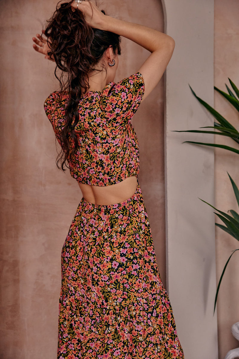 Carlotta Floral Midi Dress With Side Cut Outs – L'Atelier London