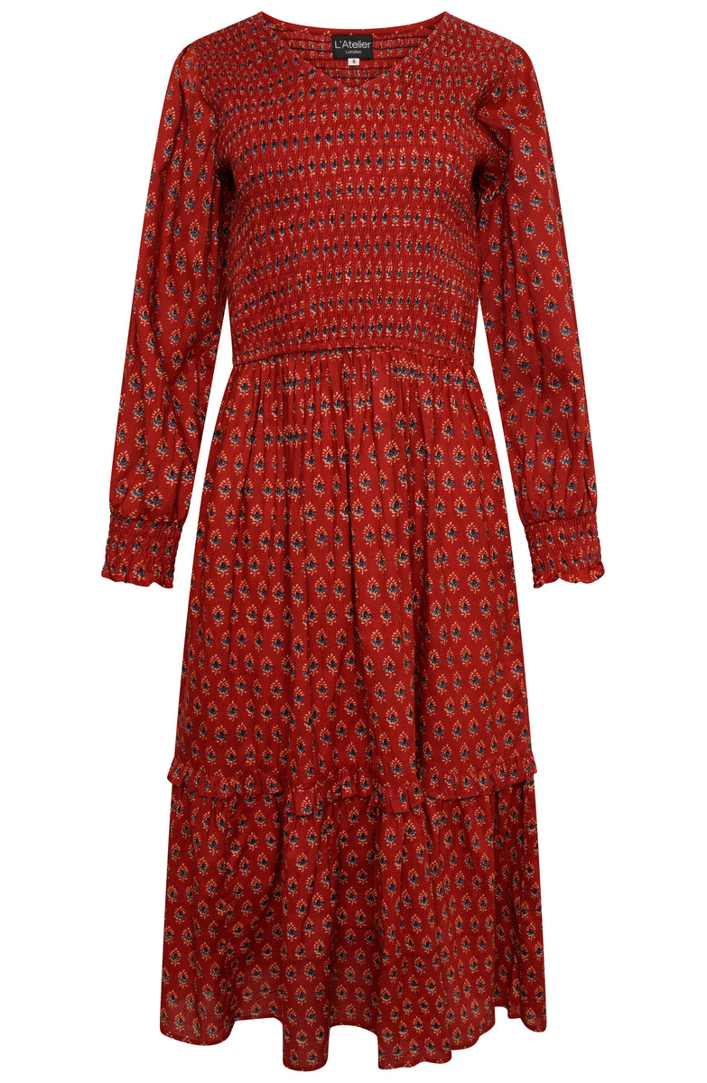 Mabel Red Ditsy Print Cotton Midi Dress – L'Atelier London
