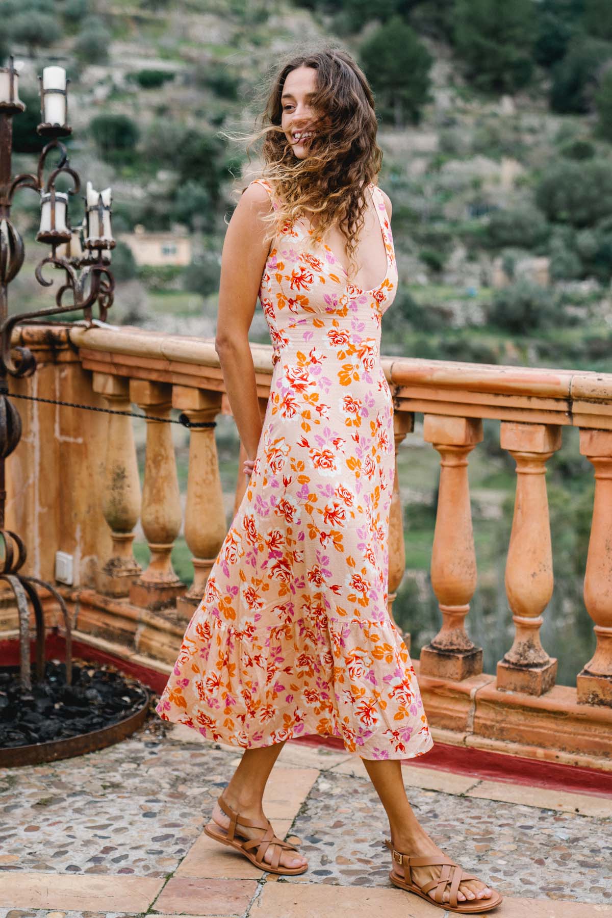 Serena Floral Sleeveless Midi Dress