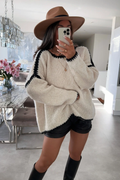 Cream & Black Contrast Trim Oversized Knit Jumper
