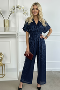 Navy Sequin Wide Leg Jumpsuit
