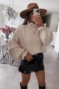 Chunky Cream Knit Ruffle Neck Jumper