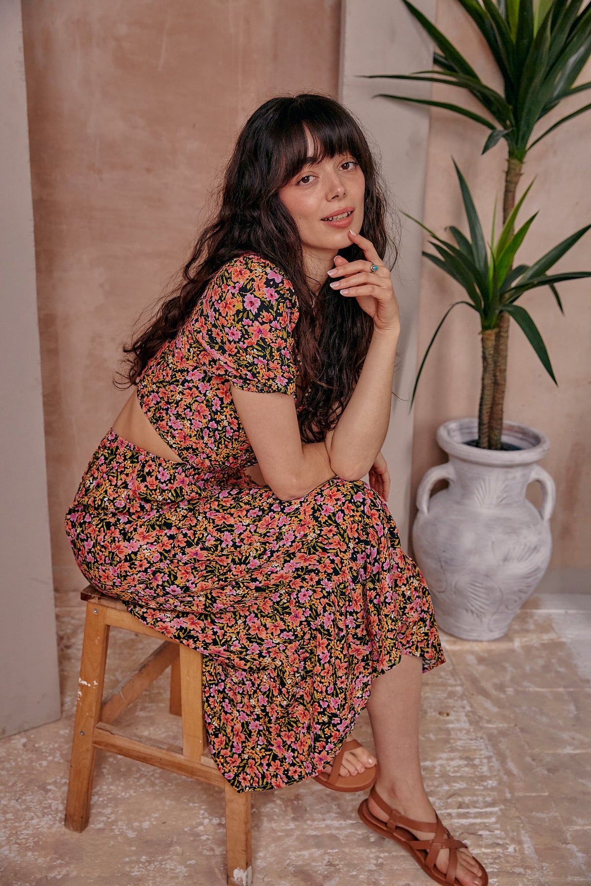 Carlotta Floral Midi Dress With Side Cut Outs – L'Atelier London
