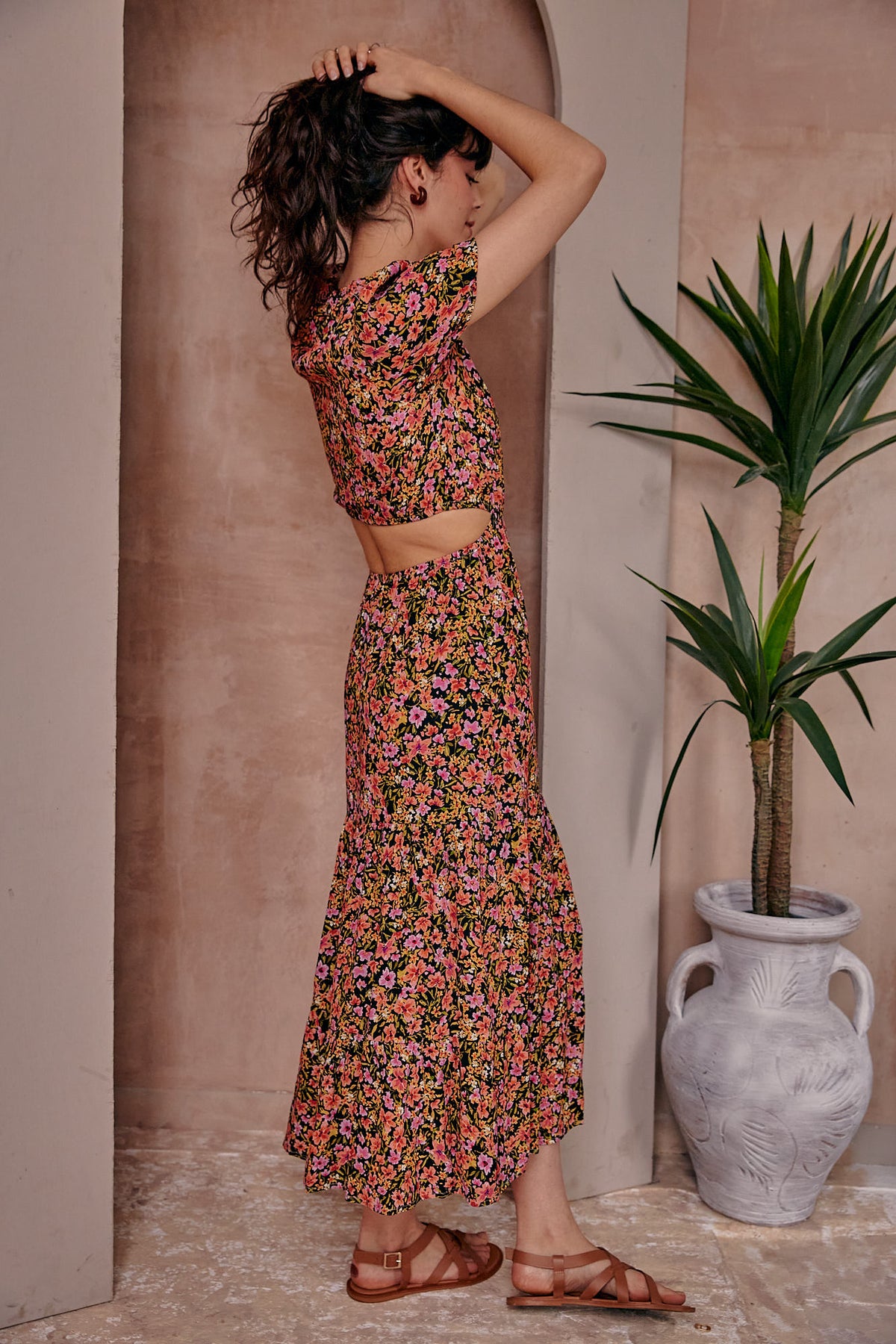 Carlotta Floral Midi Dress With Side Cut Outs – L'Atelier London