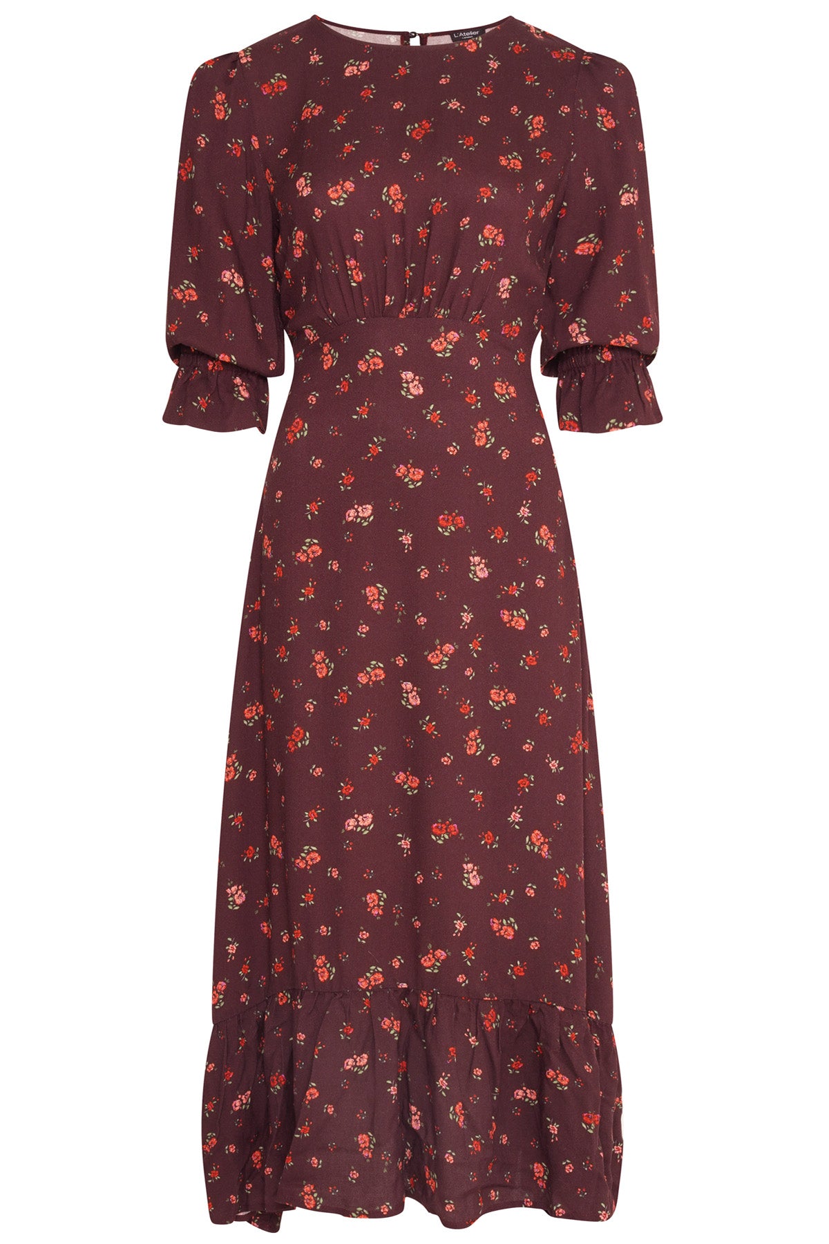 Ellie Red Ditsy Floral Midi Dress L'Atelier London Ellie Red Ditsy Floral Midi Dress L'Atelier London