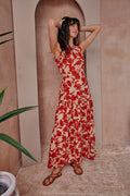 Elise Red Floral Cutout Midi Dress