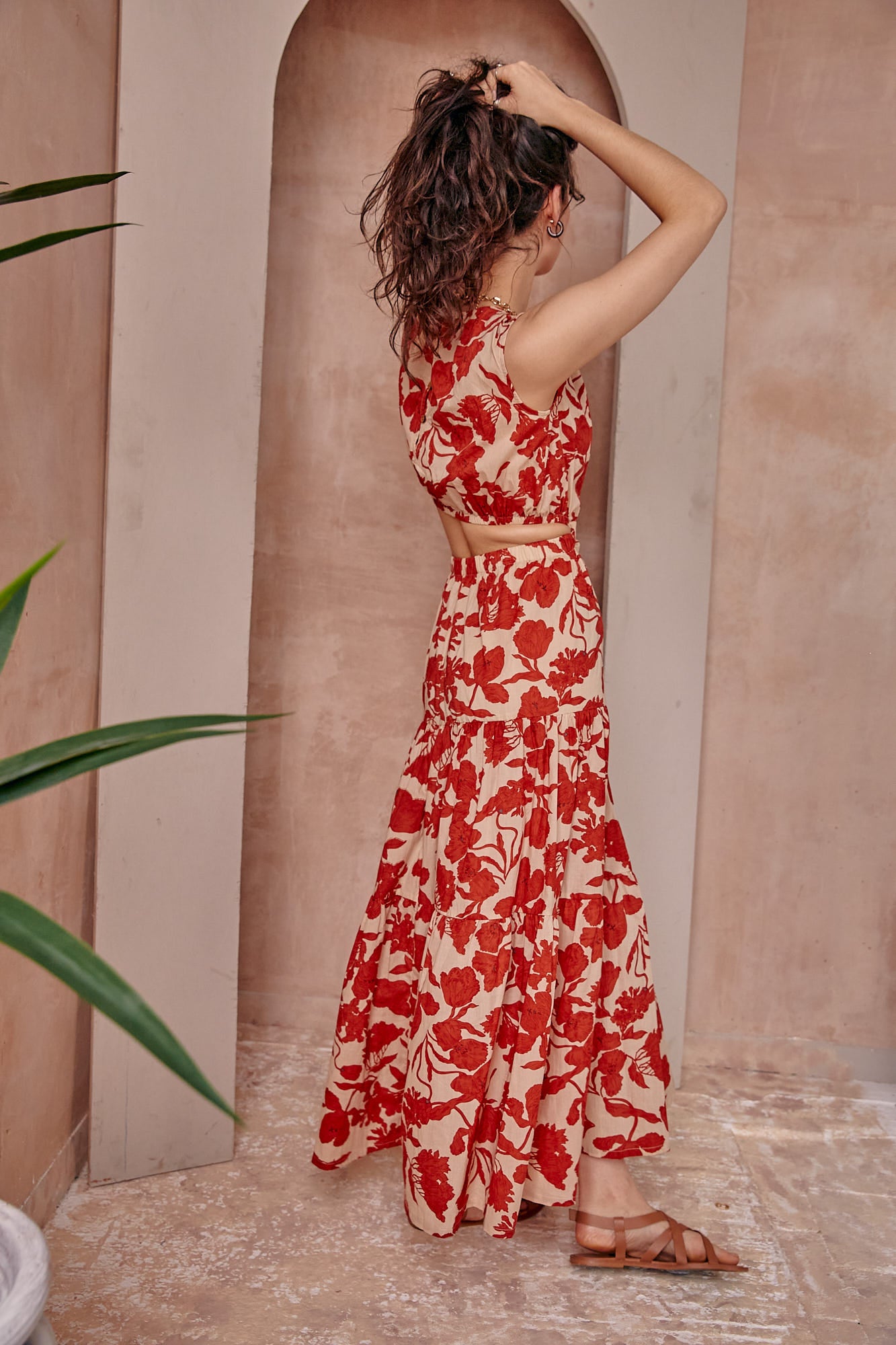 Elise Red Floral Cutout Midi Dress L'Atelier London Elise Red Floral Cutout Midi Dress L'Atelier London