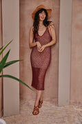 Sardinia Brown Crochet Midi Dress