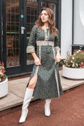 Savanah Green Floral Panel Midi Dress