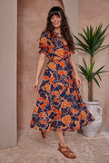 Zara Bardot Midi Dress in Tropical Print