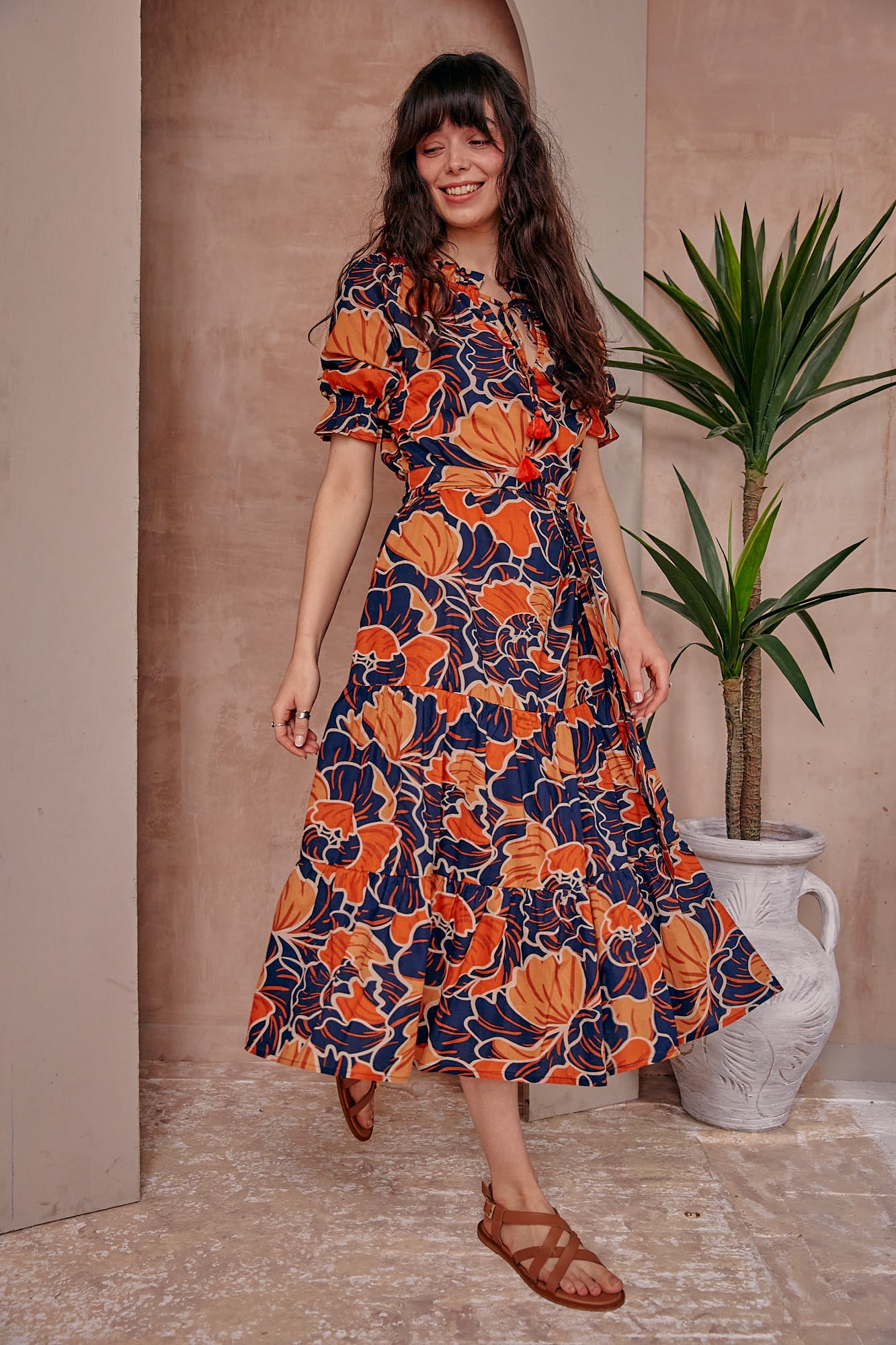 Zara Bardot Midi Dress in Tropical Print L'Atelier London Zara Bardot Midi Dress in Tropical Print L'Atelier London