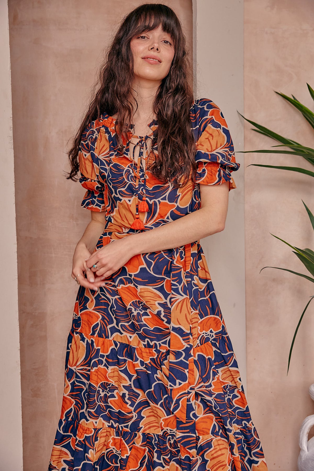 Zara Bardot Midi Dress in Tropical Print