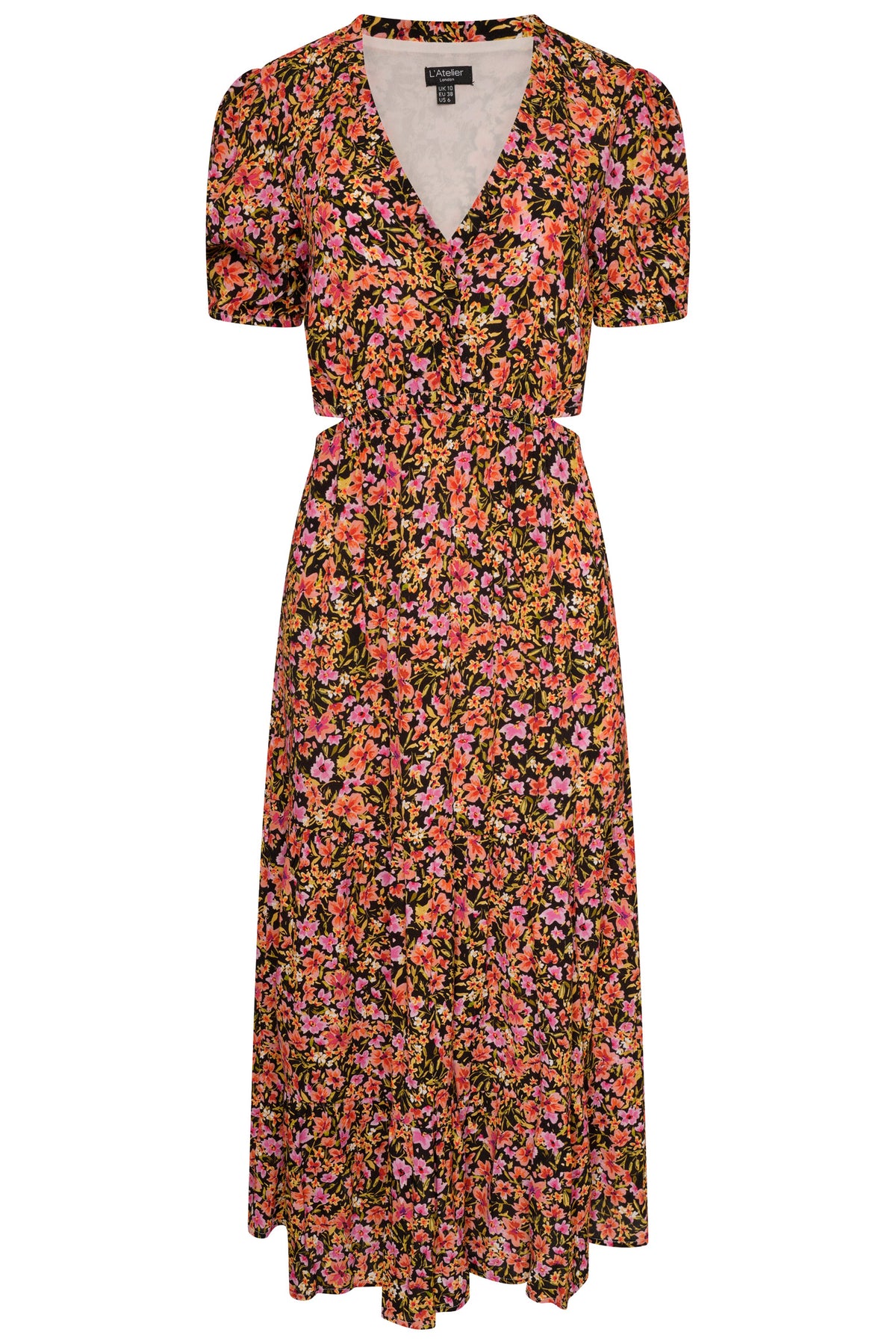 Carlotta Floral Midi Dress With Side Cut Outs