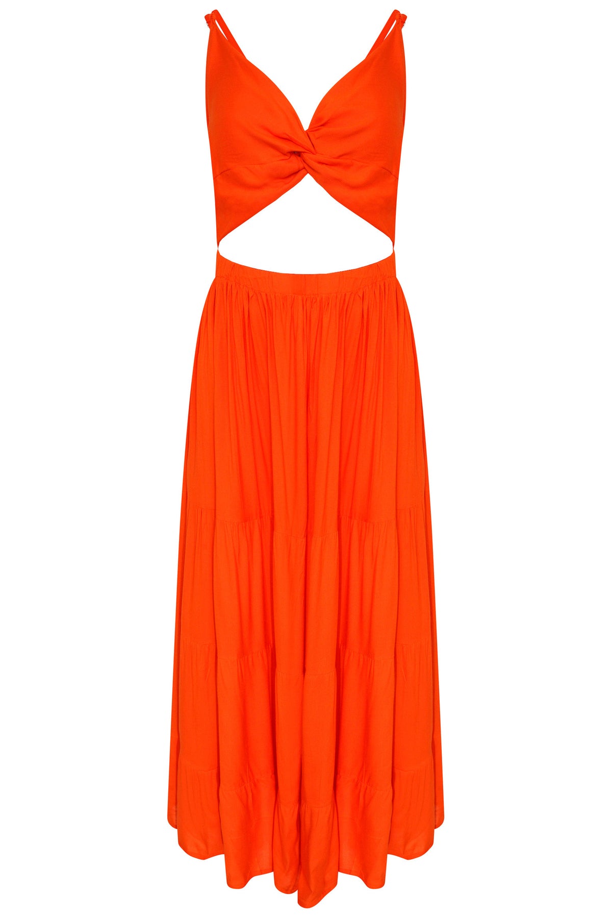 Gaia Orange Midi Dress With Front Cut Out