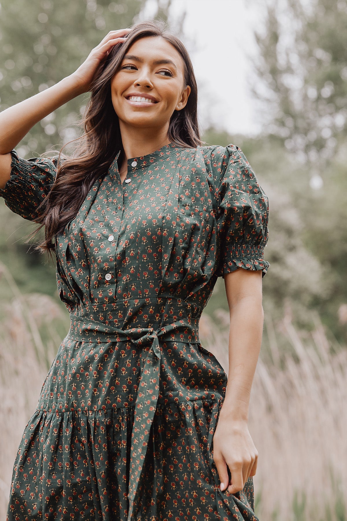 Alicia Green Ditsy Print Cotton Midi Dress L'Atelier London Alicia Green Ditsy Print Cotton Midi Dress L'Atelier London