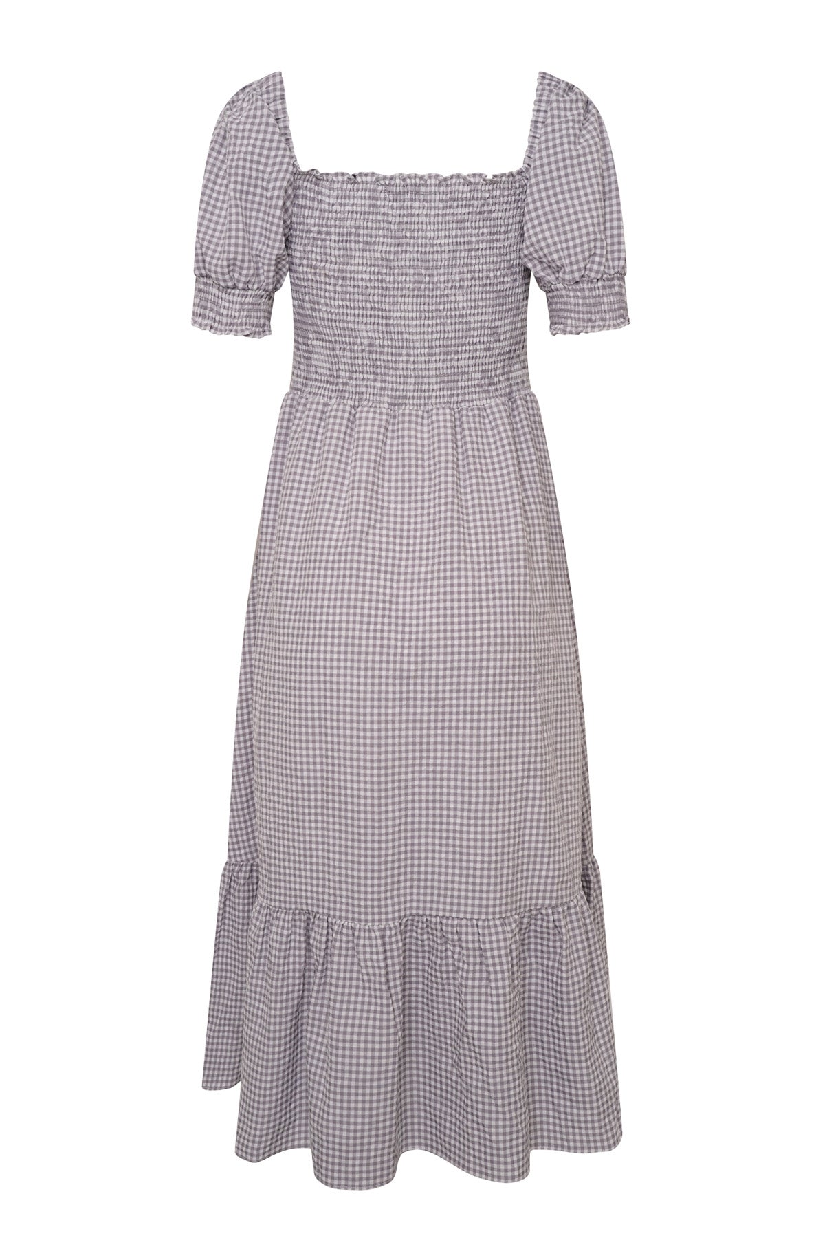 Valerie Black Gingham Print Cotton Shirred Midi Dress