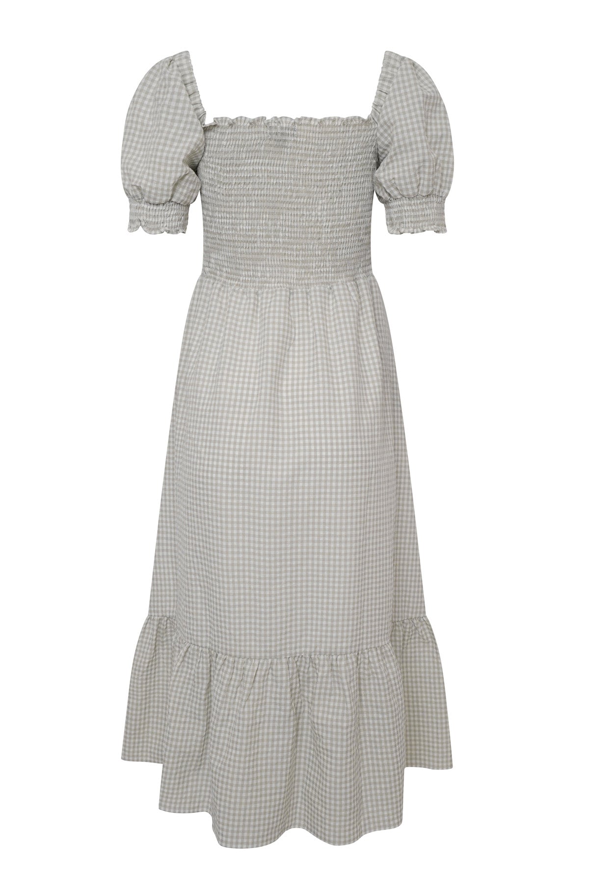 Valerie Green Gingham Cotton Shirred Midi Dress