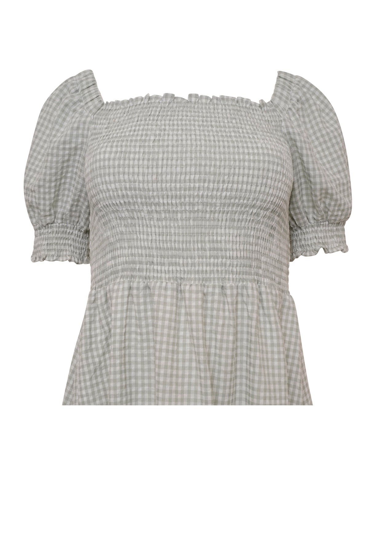 Valerie Green Gingham Cotton Shirred Midi Dress