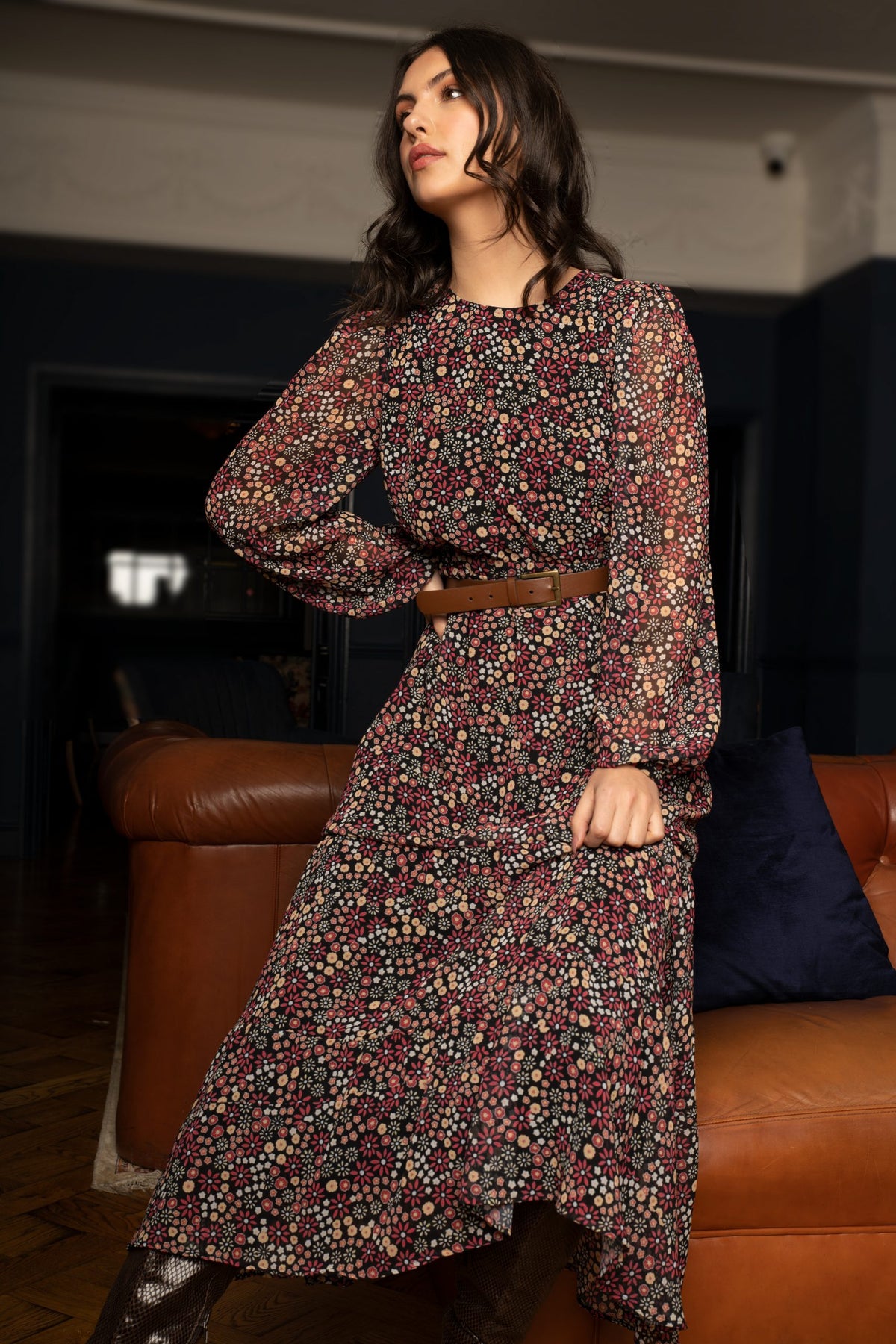 Annecy Ditsy Floral Printed Midi Dress