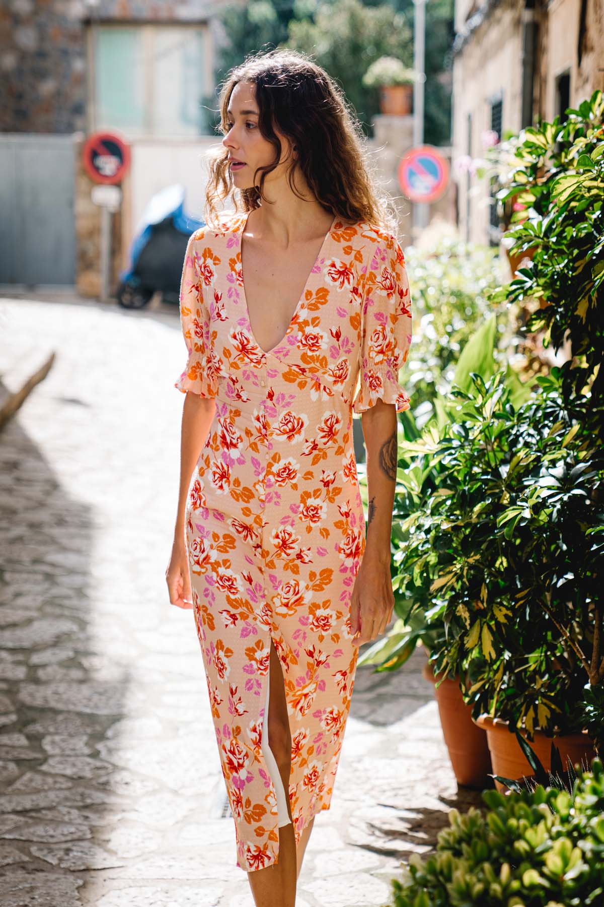 Solange Floral Front Button Midi Dress