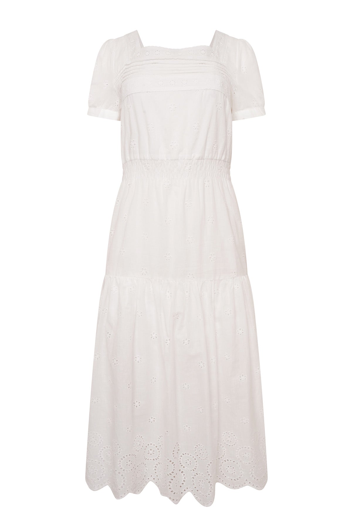 Stella White Cotton Broderie  Midi Dress
