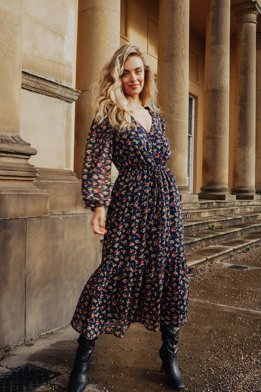 black ditsy floral midi dress Ditsy Floral Smocked Midi Dress