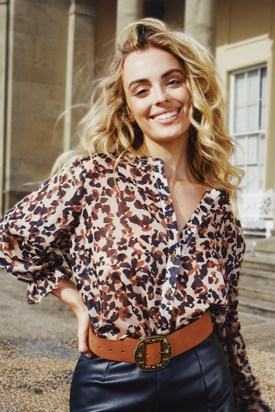 Josie Beige Leopard Print Shirt Blouse