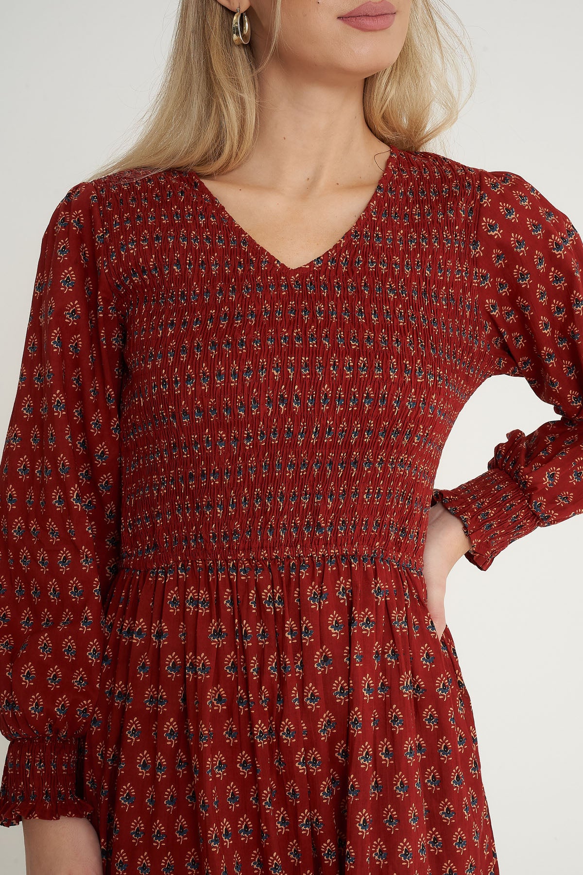 Mabel Red Ditsy Print Cotton Midi Dress