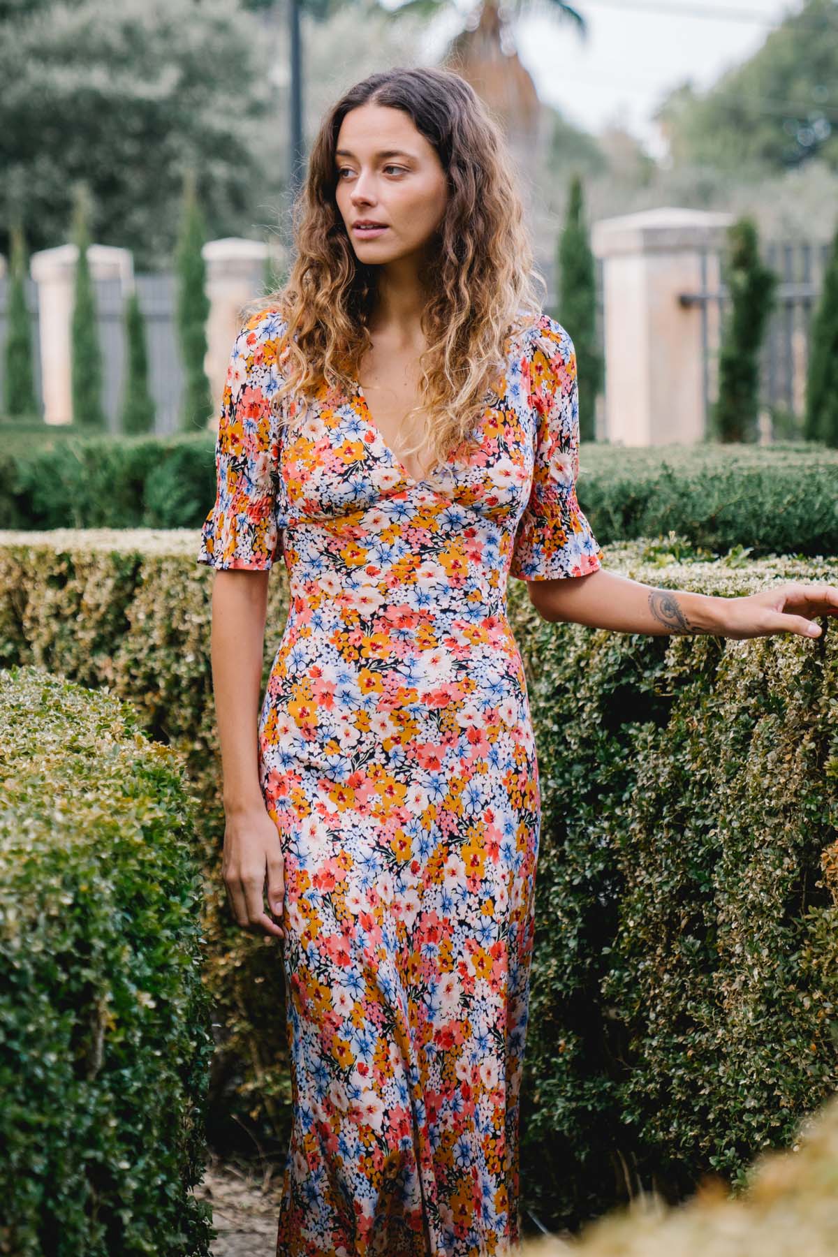 Miriam Floral Bias Cut Midi Dress L'Atelier London Miriam Floral Bias Cut Midi Dress L'Atelier London